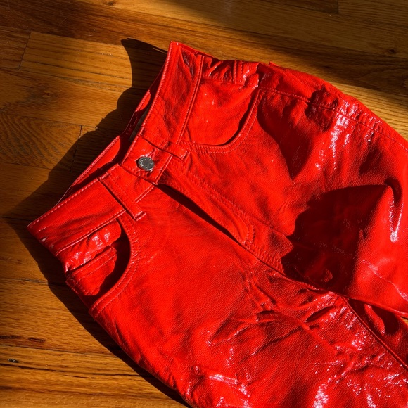 Fiorucci Yves Cigarette Straight Leg Vinyl Pant in Orange Red 23 - Picture 2 of 14